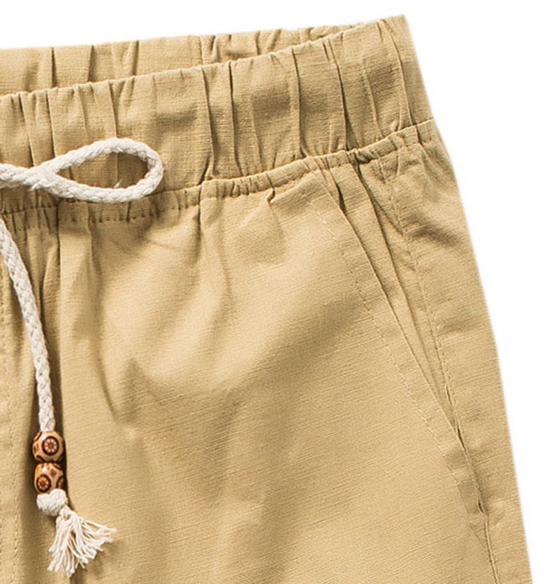 SIR7 Men's Linen Casual Lightweight Drawstrintg Elastic Waist Summer Beach Pants Khaki Medium - Image 4